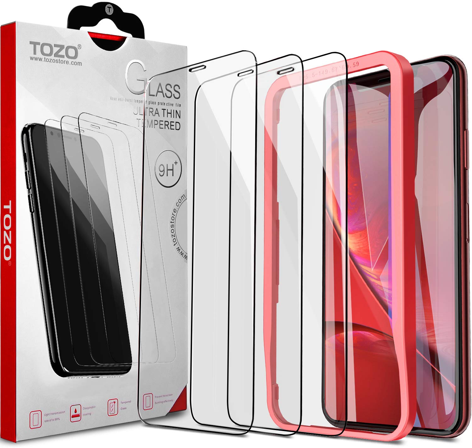 TOZO iPhone XR Screen Protector [3-Pack] Premium Tempered Glass [0.26mm] 9H Hardness 2.5D Film Super Easy Apply for iPhone XR 6.1 Inch (2018)