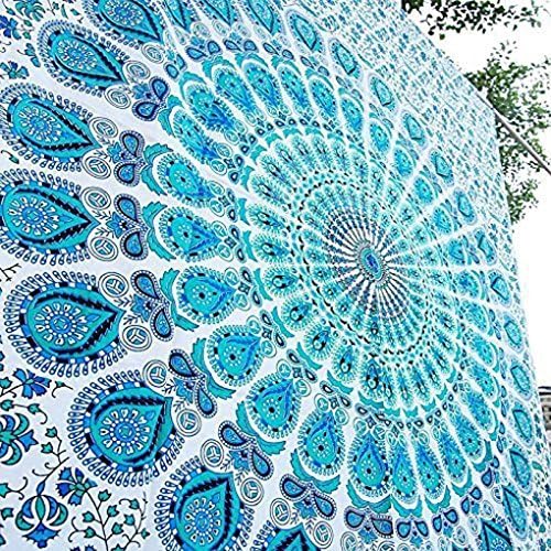 Divya Print 100% Cotton Indian Mandala Gypsy Mandala Boho Wall Decor Hippie Tapestries Bohemian Mandala Tapestry Mandala Wall Hanging Throw (Twin, White & Green (ST-68))