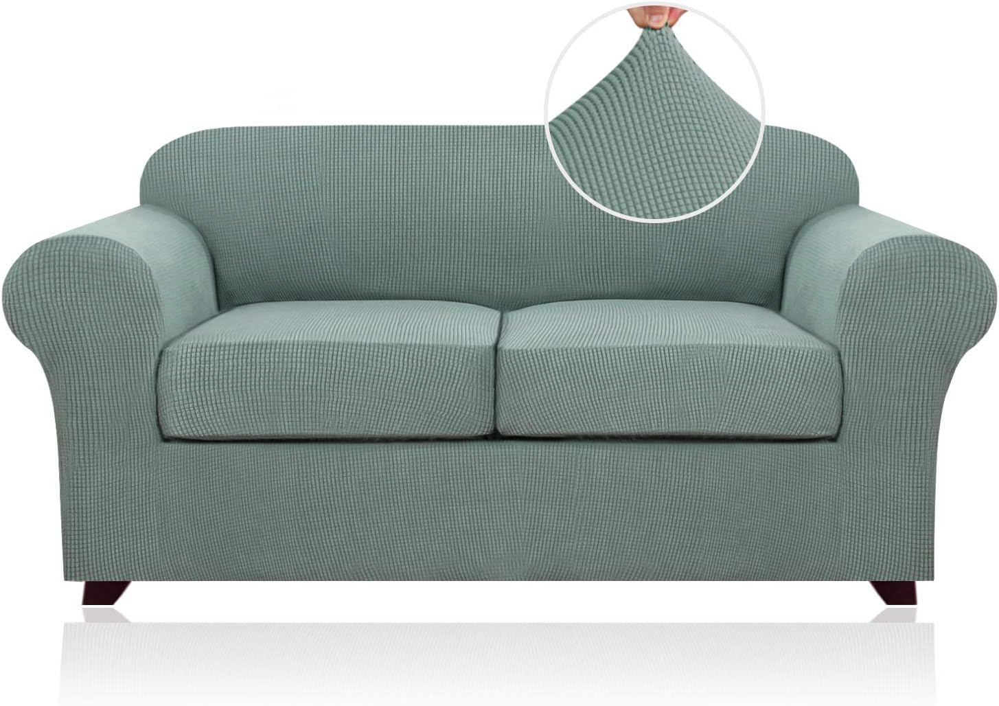 thumbnail image 2 of Velvet Plush 3-Piece Stretch Sofa Slipcover – Fits 2-Cushion Loveseat (Polyester/Spandex) 2 of 3