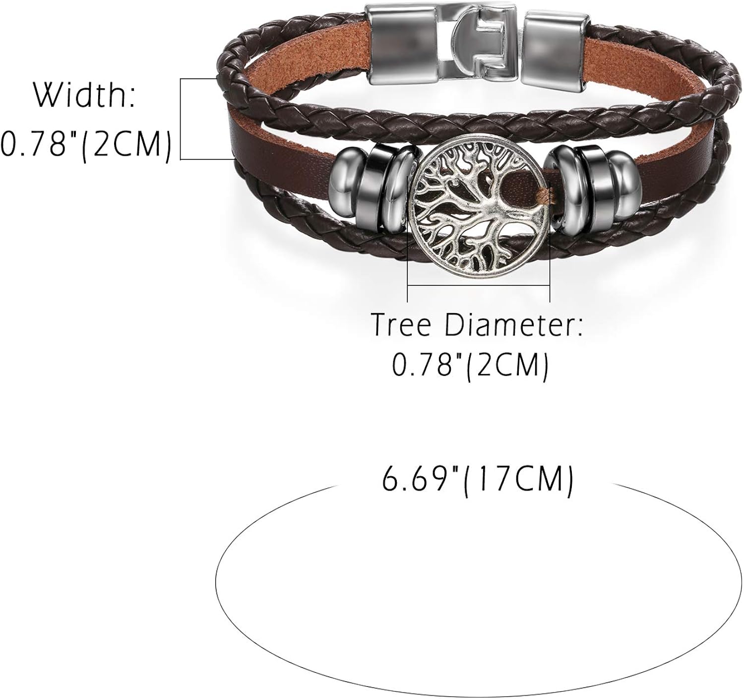 Flongo Multilayer Braided Leather Cuff Bracelet for Men Women Brown Black Hand Chain with Alloy Tree of Life Retro Ethnic Style - Image 3