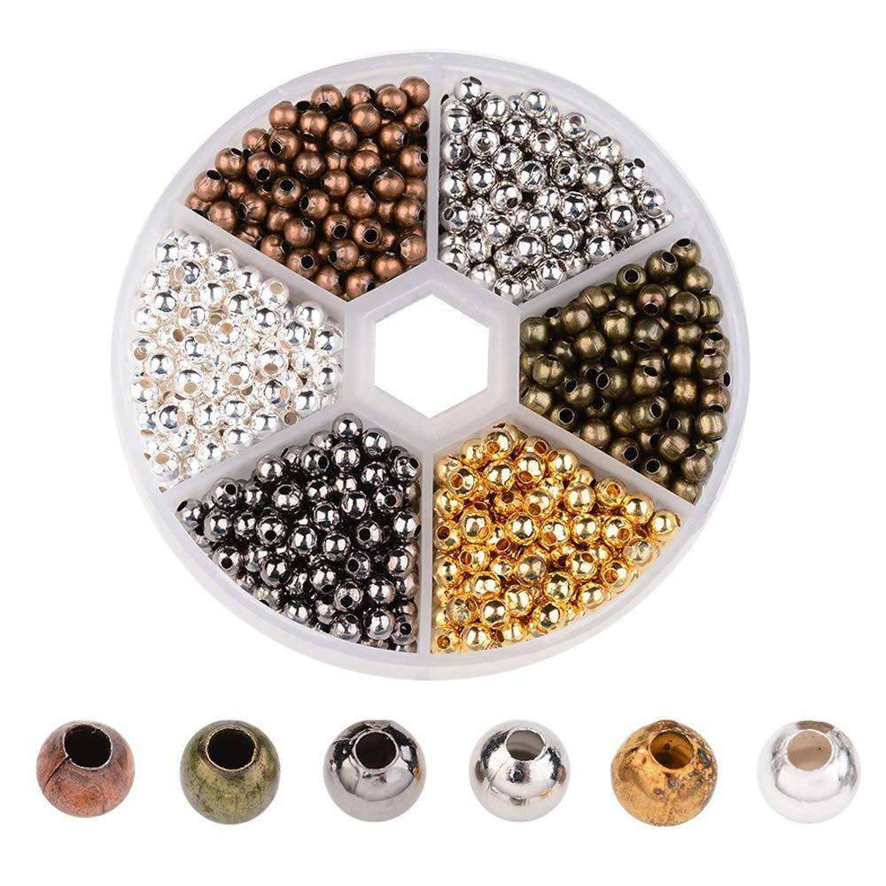 Round Spacer Beads Assortment Hotetey 1 Box (About 948pcs) 6 Color Handcrafted 4mm Iron Round Loose Beads for Necklaces Bracelets Jewelry Making