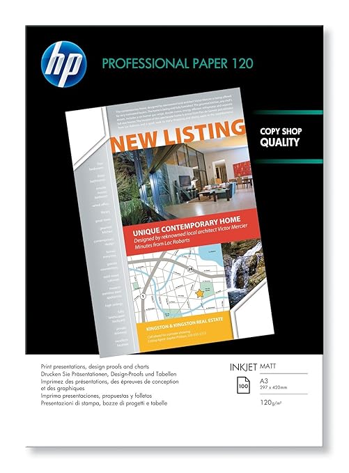 HP Professional Inkjet-Papier matt (beidseitig beschichtet) 120g/m2 A3 100 Blatt, weiß