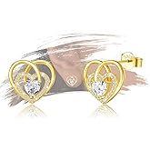 Heart Stud Earrings for Women - Sterling Silver Double Love Heart-Shaped Earrings Hypoallergenic Cubic Zirconia Hollow Post Earring Dainty Sparkle Jewelry Gifts for Her Wife Mom