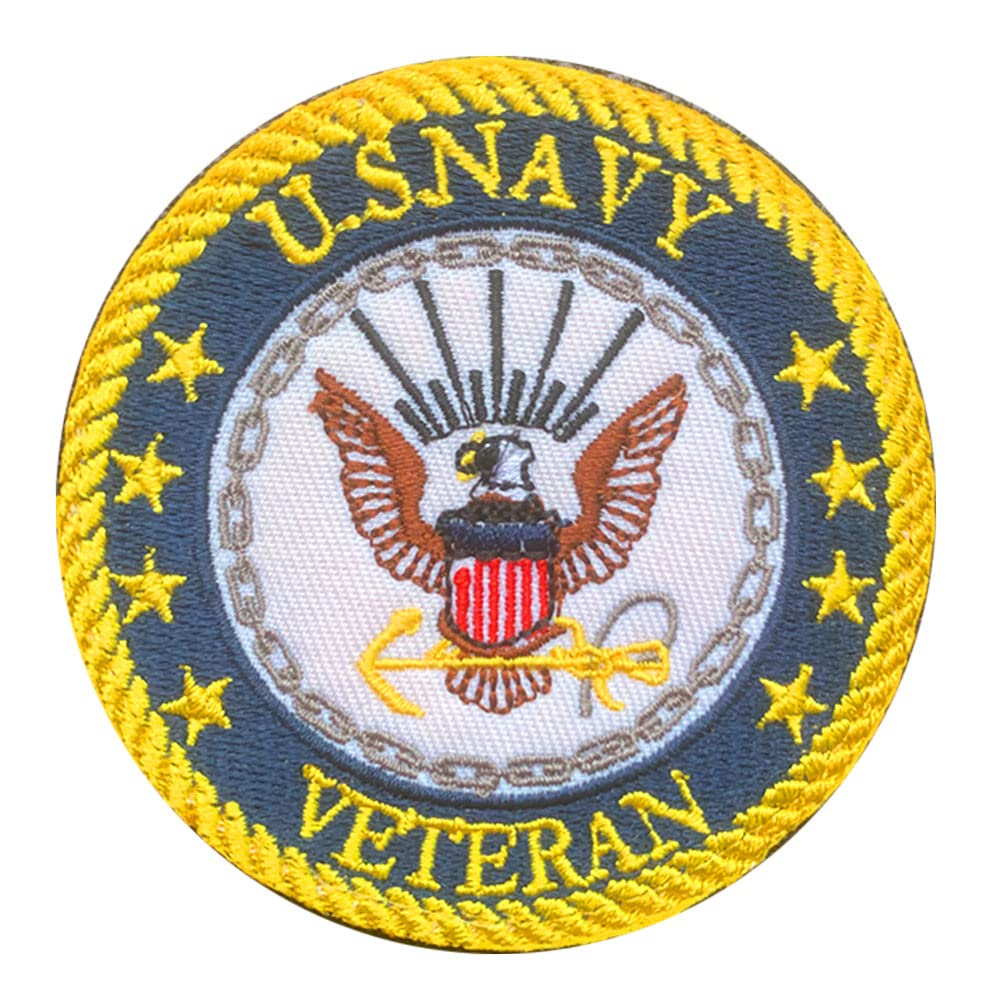Photo 1 of 1 Pcs Compatible with American ”U S NA VY Veteran” Gold Patch - Size 3.15” Round - Hook & Loop Fastener Backing - for Clothing, Jackets, Jeans, Cap, Backpacks,Uniform,Veteran Support