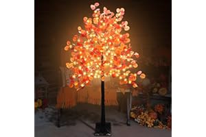 Dehoxara 6FT Lighted Fall Eucalyptus Tree Artificial Autumn Tree Timer 8 Mode 240 LED Warm White Lights Thanksgiving Eucalyptus Leaves Tree for Fall Wedding Party Harvest Home Indoor Decor