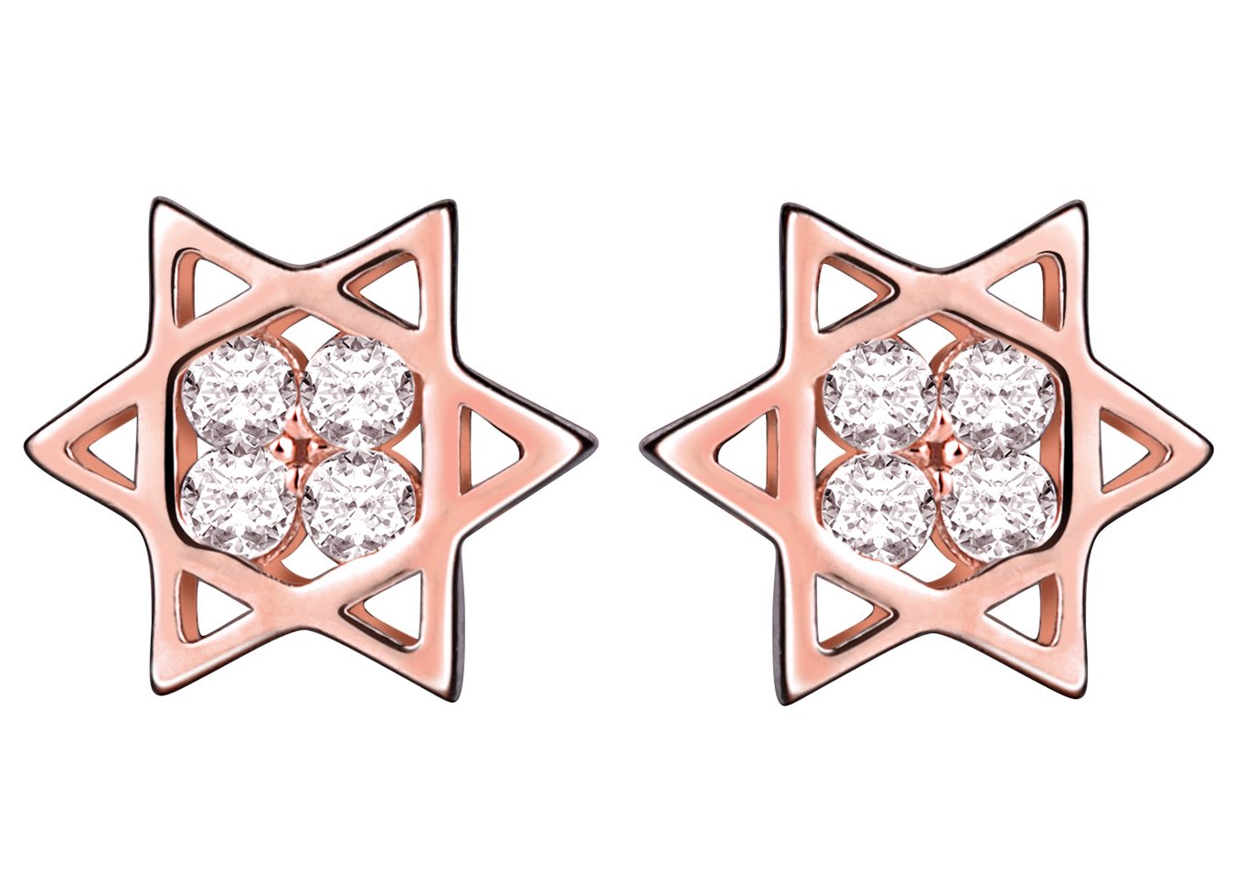 Yumilok Jewelry 925 Sterling Silver Cubic Zirconia Rose Gold Plated Hollow Jewish Star Stud Hypoallergenic Earring for Women/Ladies/Girls