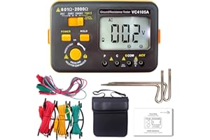 VC4105A Ground Earth Resistance Meter Tester,SKYCENX Grounding Meter Tester for Earthing,Offers Three Resistance Ranges (20Ω/200Ω/2000Ω) and AC Voltages 750V,with Tool Bag