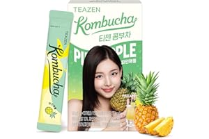 Teazen Kombucha Peach flavor, No Sugar, Low Calorie, Live Probiotics & Prebiotics, 50g (5g x 10 packs) (Pineapple)