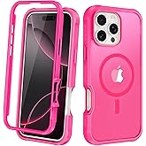 Avocase Magnetic for iPhone 16 Pro Case Built in Screen Protector [Compatible with MagSafe] Military-Grade Protection Full Body Shockproof Slim Translucent Matte Women Girls Men, Hot Pink
