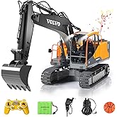 Volvo RC Excavator 3 in 1 Construction Truck Metal Shovel and Drill 17 Channel 1/16 Scale Full Functional with 2 Bonus Tools