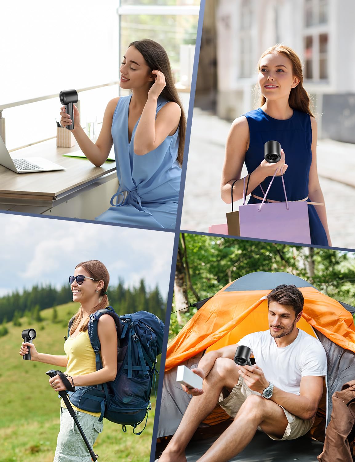BLBS Portable Handheld Fan 15000RPM High-Speed Turbo Personal Mini Fan, 14Hrs 6000mAh Rechargeable Hand Fan, 4 Speeds Electric PortableFan with Base & Lanyard, Beach Face Fans for Men Women Kids Gifts
