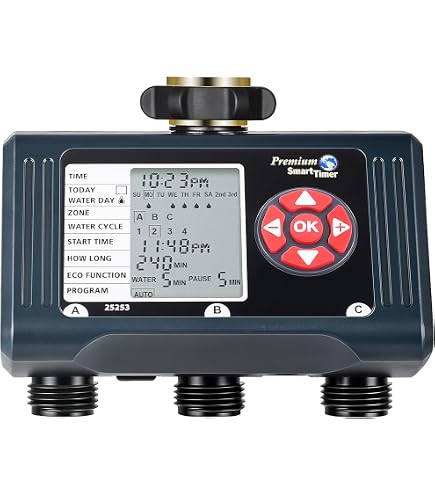 XinFuture Minuteur D'Arrosage 4 Zones - Grand Écran LCD Avec Retard Pluie