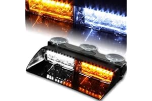 LED Emergency Warning Light XTAUTO 16 LED High Intensity Windshield Hazard Warning Flashing Strobe Law Enforcement Interior Roof Dash Windshield Lamp Lights with Suction Cups for Car Truck Amber White