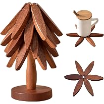 Set De 4 Dessous De Plat Bois Hêtre Pliables + Support - Pour Plats Chauds, Théières