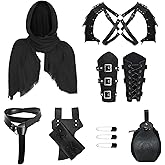 DARFULA 6 Pcs Medieval Knight Accessories Renaissance Viking Belt Pouch Arm Bracers Sword Frog Scarf,Double Shoulder Armor