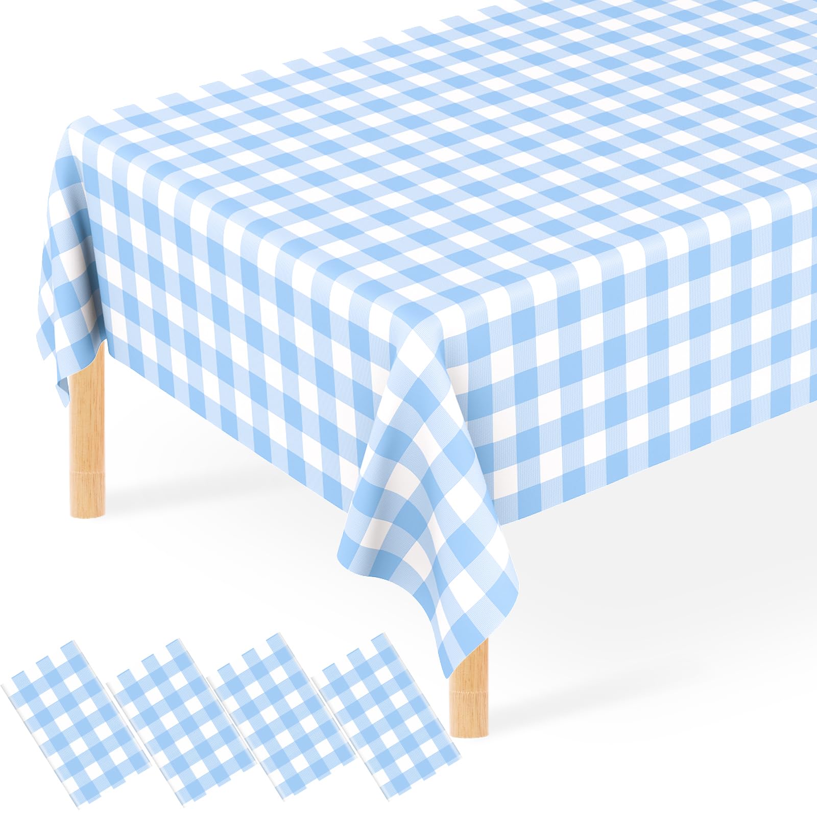 Photo 1 of Blue Gingham Tablecloth, Disposable Plastic Light Blue Checkered Table Cloth, Blue & White Plaid Table Cover for Outdoor Picnic, Wedding, Baby & Bridal Shower, Birthday Party (54 x 108 Inch)