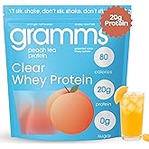 GRAMMS Clear Protein Powder Packets 20G Protein for Women & Men | Lactose Free, Grass-Fed Whey Isolate, Gluten Free, Zero Sugar, Gut Friendly, Non-Bloating (Peach Tea-18 Servings)