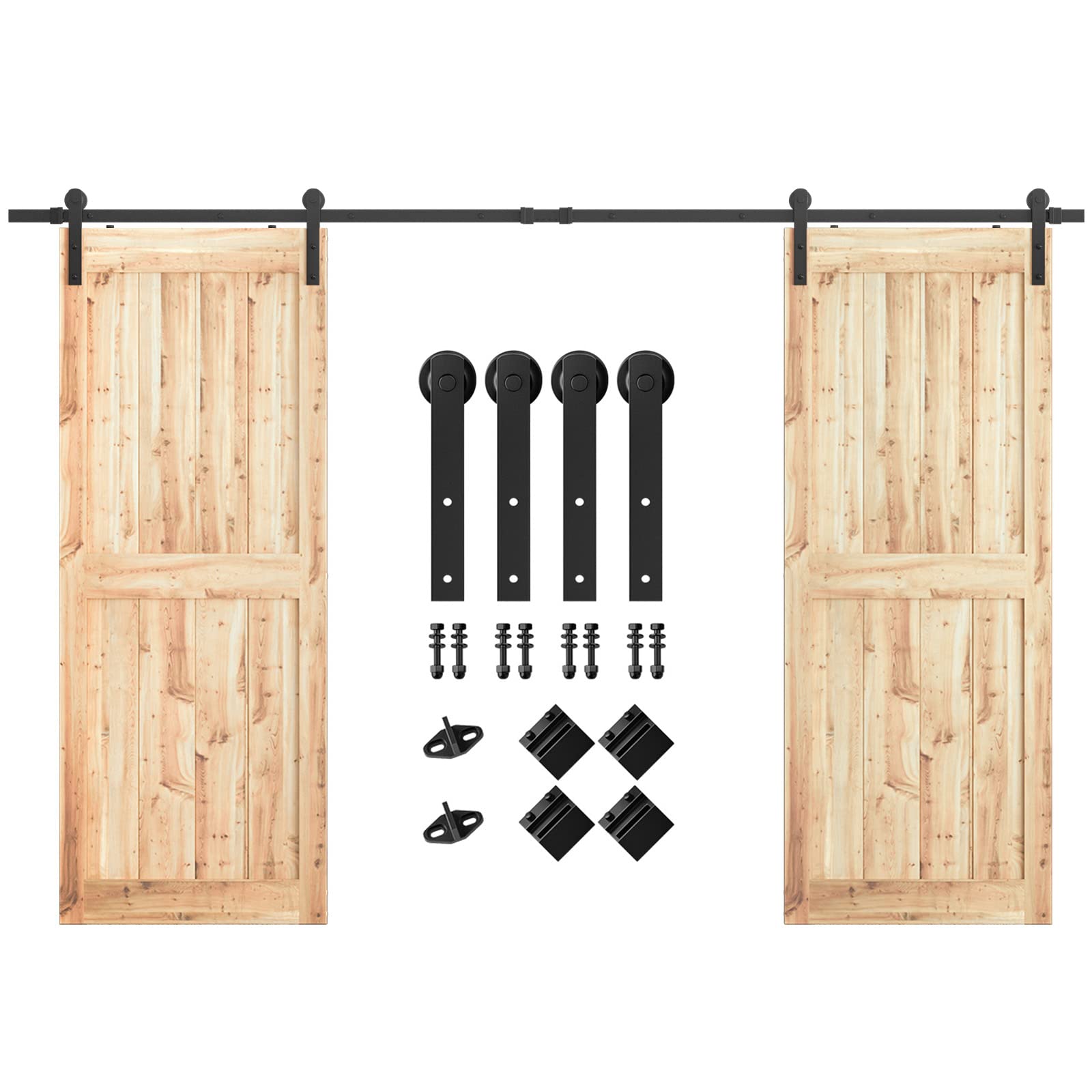 SMARTSTANDARD 12FT Heavy Duty Double Door Sliding Barn Door Hardware Kit,Smoothly and Quietly-Easy to Install-Includes Step-by-Step Installation Instruction Fit 36" Wide Door Panel Image