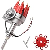 RLP HEI Distributor With Small Cap &amp; Rotor V8 Engine Red | Compatible With Dodge Chrysler Small Block Mopar 318 340 360 Replace PC7006 1131811 JM6513R