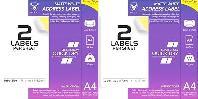 iSOUL 50 Sheets A4 Matte Label Paper 103x292mm 2 Pack Printable Laser Inkjet