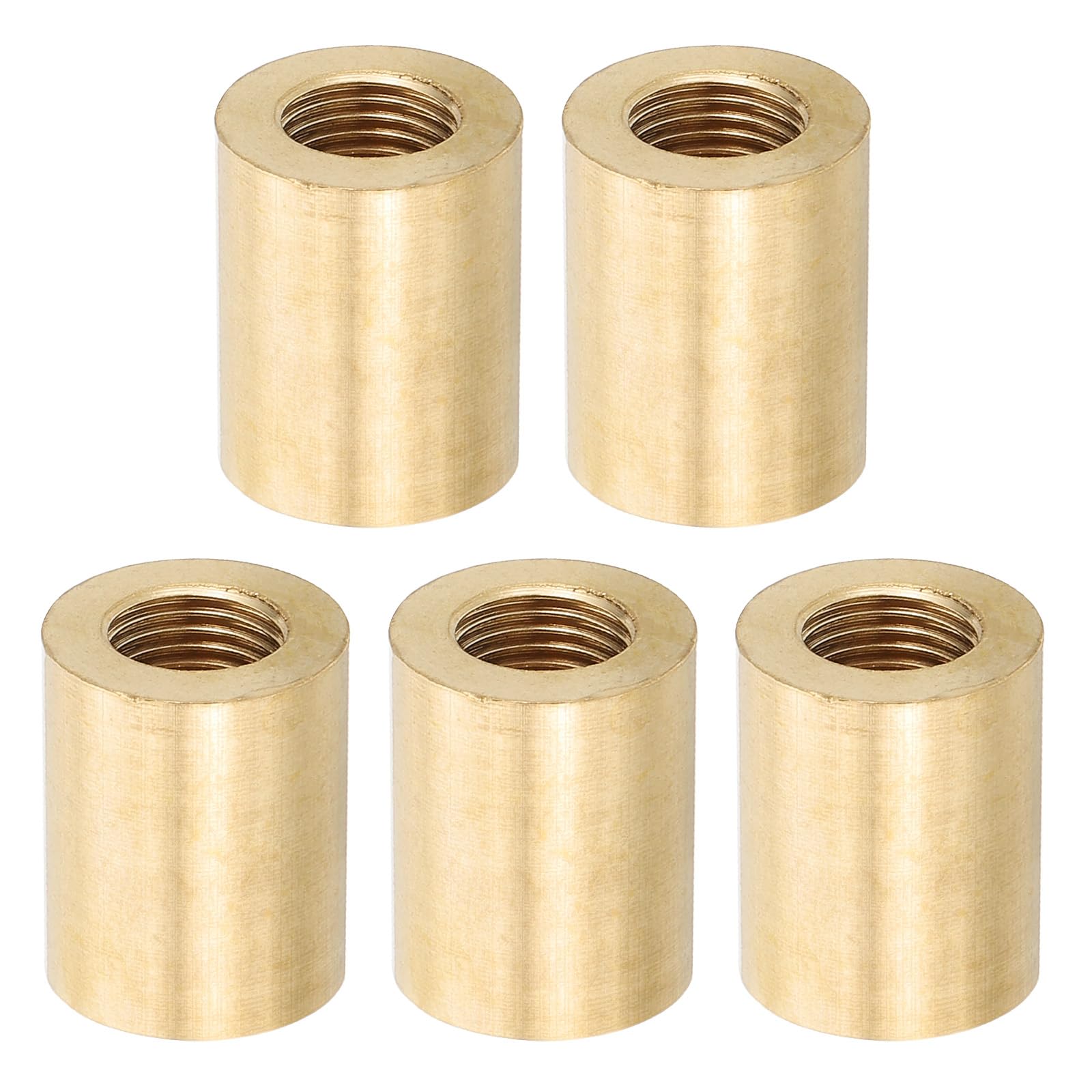 PATIKIL Lamp Pipe Brass Coupling Nut, 5 Pcs 20mm Long M10 Fine Round Thread Sleeve Lamp Pipe Adaptor Rod Connector Hardware for Light Fixture Assembly or Repair, 16mm OD.