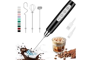 ODIFORGOO Rechargeable Milk Frother Handheld, Electric Foam Maker Coffee Frother Wand, Detachable With 3 Stainless Whisks, Drink Mixer for Lattes, Cappuccino, Matcha, Egg, No Stand, Black
