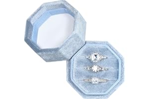 Vicoter Velvet Ring Box 3 Slots Ring Gift Box Jewelry Ring Display Holder Case for Proposal Engagement Wedding Ceremony 3 Slots Octagon (Periwinkle Blue)