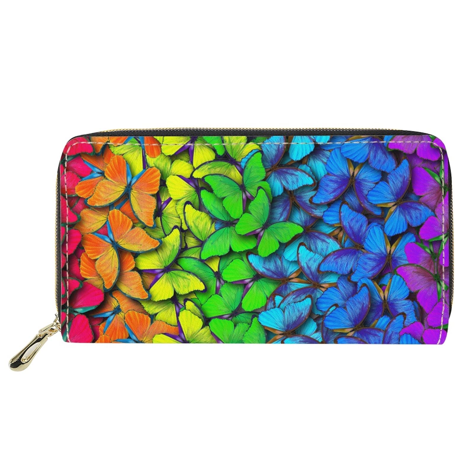 Dolyues Colorful 3D Butterfly Print Women Zip Pu Leather Wallet with Id Card Holder and Coin Pockets,Long Clutch Travel Purses