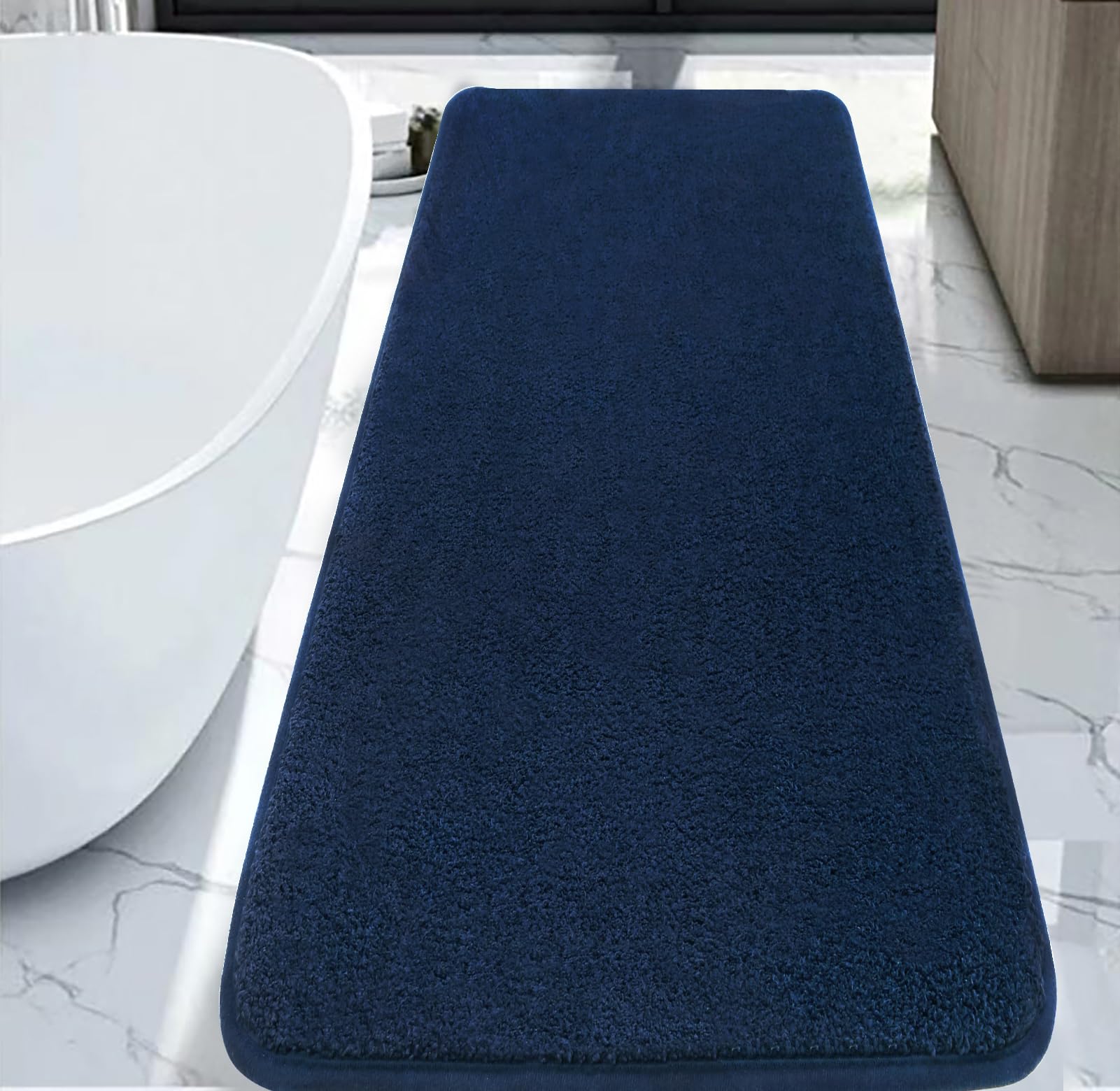 Rururug Bathroom Mat, Soft Microfibre Bath Mat, Bathroom Rug, Large 120 x 50 cm, Non-Slip, Washable, Navy Blue