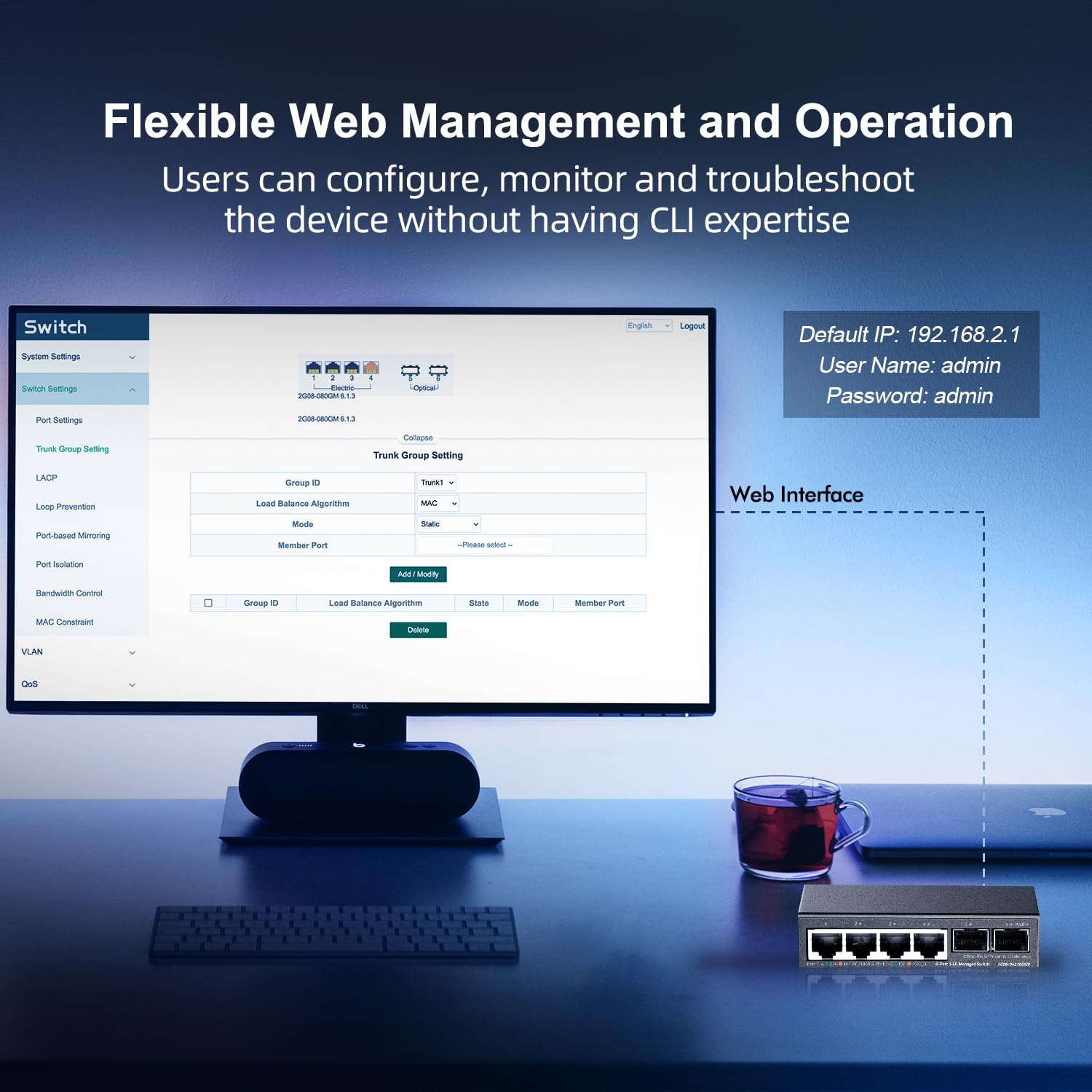 Binardat 4 Port 2.5G Web Managed Switch mit 2x10G SFP, Ultra-Mini Größe, unterstützt Trunk/LACP/VLAN/QOS, Metall Multi-Gigabit Desktop/Wallmount Netzwerk Switch 7