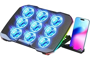 AIMIUZI Laptop Cooling Pad, Gaming Laptop Cooler with 9 Quiet Fans, Laptop Cooling Stand for 12-17 Inch, Laptop Computer Fan 