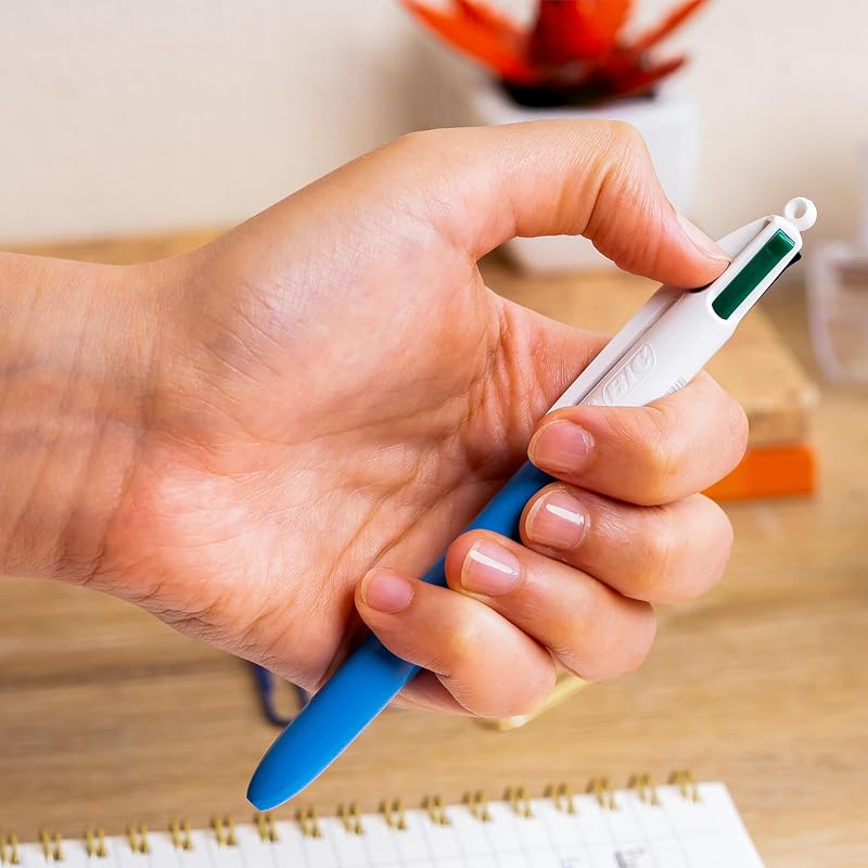 Bic, canetas originais, bic 4 cores em caixa com 12 pontas de 1,0 mm e tinta azul, vermelha, preta e verde, canetas bic retráteis