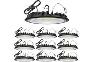 hunhun 10 Pack ETL 155W UFO LED High Bay Light, 22500lm, Daylight 5000K, US Plug,110-277V, IP65 Waterproof Commercial LED Shop Lights for Workshop Factory Barn Warehouse, Garage ETL Listed
