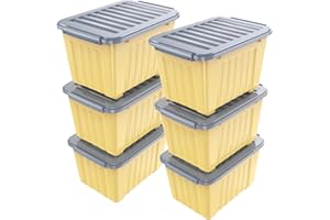 Nazhura Plastic Storage Bin, Stackable and Nestable Storage Boxes with White Lids and Secure Latching Buckles, Large Storage Container (Yellow/Purple, 72Quart-6Pack)