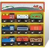 WoodenEdu Wooden Train Sets for Toddlers, 9 Pcs Train Toy Magnetic Sets Fits Brio, Thomas, Melissa and Doug, Kids for Boys Girls 3 4 5 Years Old