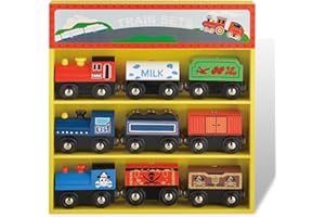 WoodenEdu Wooden Train Sets for Toddlers, 9 Pcs Train Toy Magnetic Sets Fits Brio, Thomas, Melissa and Doug, Kids for Boys Girls 3 4 5 Years Old