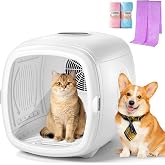 1200W High Velocity Pet Dryer Box for Cats &amp; Small Dogs, Automatic Lonic Full-Body Fast Drying Box with 5 Temp Modes &amp; Adjustable Wind,Low Noise Smart Soft Hair Grooming Dryer with 3 Towels(60L,White)