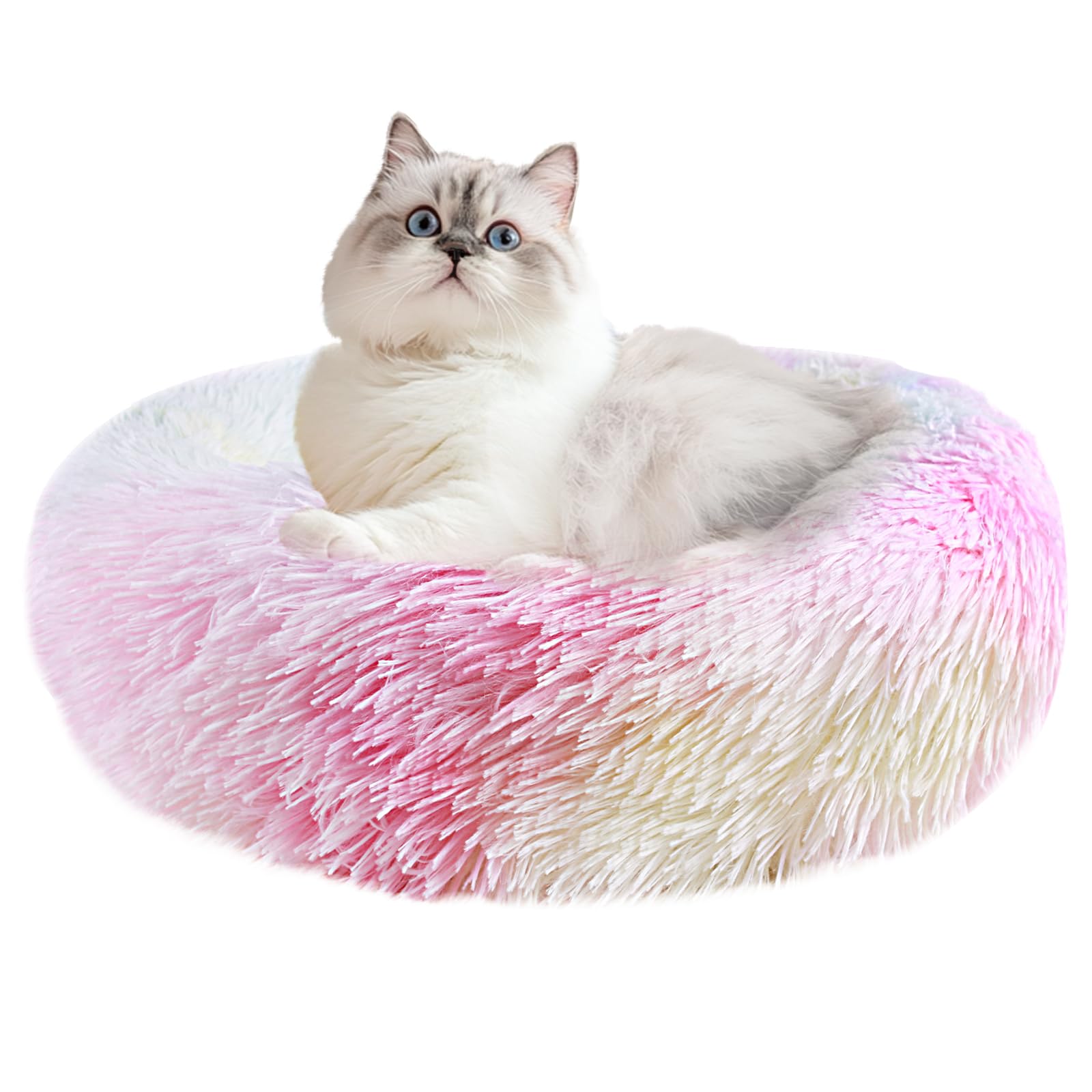 NAKIHOUSE Dog Bed Cat Bed, Round Plush Pet Bed, Soft, Warm & Washable Dog/Cat Cushion with Non-Slip Bottom for Indoor Puppy & Kitten, 50 cm, Mix Pink