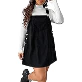 SOLY HUX Women's Plus Size Corduroy Overall Dress Sleeveless Pinafore Mini Dress Jumper