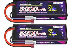EMEPOVGY 7.4V Lipo Battery 2S 80C 5200mAh Lipos Hard Case with Deans T Connector for RC Car Trucks 1/8 1/10 RC Vehicles (2 Packs)