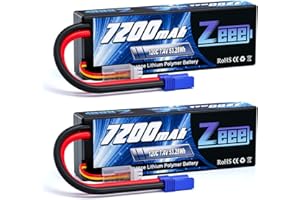 Zeee 2S Lipo Battery 7200mAh 7.4V 120C Hard Case RC Battery with EC5 Connector for RC Car Truck RC Vehicles Truggy Buggy Tank Helicopter Airplane Racing Models(2 Pack)