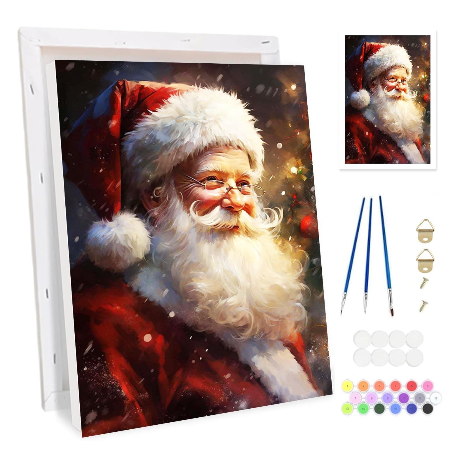 Bowetile Christmas Framed Paint by Numbers for Adults, Santa Painting by Numbers Kit for Adults Beginners Canvas Kit, DIY Colorful Oil Painting Acrylic Paints for Home Wall Decor 20x30cm — image 1