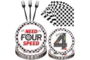 Rakuto Cars 4th Birthday Party Plates and Napkins Set, 96PCS Need Four Speed Birthday Decorations Supplies, Racing Car Fourth