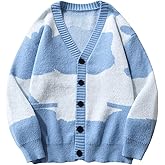 SHENHE Men's Color Block Cardigan Button Down Open Front Long Sleeve V Neck Sweater Coat