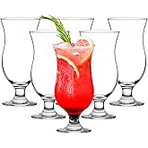 binsakao Hurricane Glasses Set of 6-14 oz Pina Colada Cocktail Glass - Clear Tulip Drinking Cups for Juices, Full-Bodied Beer, Tropical Drinks, Water, Beverages