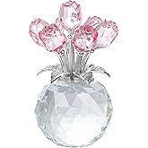YWHL Handmade Crystal Pink Rose Flower Figurine with Round Vase, Rose Gifts for Girlfriend Wife Sister, Romantic Gifts for Mom on Mother's Day Birthday Anniversary, Wedding Home Decorations