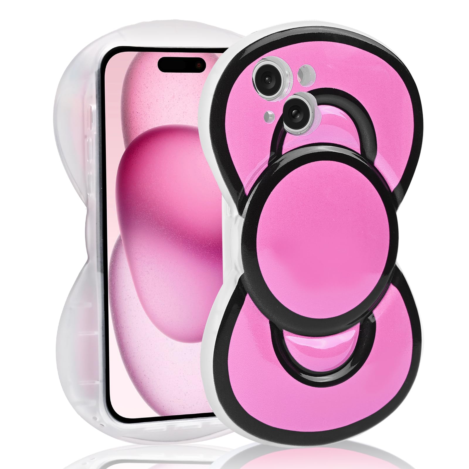 Aleviker Cute Cases for iPhone 14, 3D Bow Shaped Phone Cover Soft Silicone Protective Phone Case for Girls Women Pink