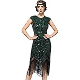 SWEETV YESSA Women's Flapper Dresses 1920s Great Gatsby Dresses Sequin Fringed Roaring 20s Cocktail Dress