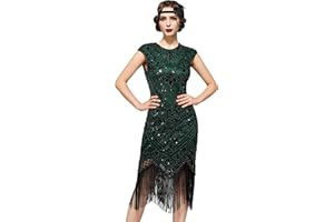SWEETV YESSA Women's Flapper Dresses 1920s Great Gatsby Dresses Sequin Fringed Roaring 20s Cocktail Dress