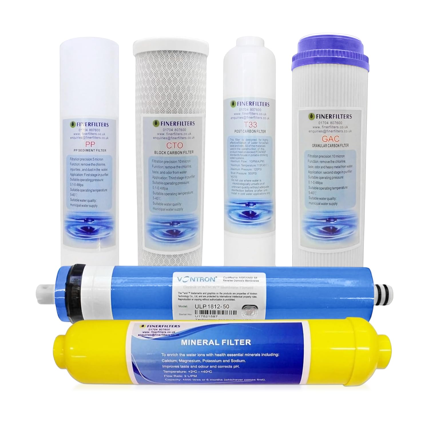 Finerfilters Potable Water Filter 6 Stage Reverse Osmosis Replacement Pack with 50GPD RO Membrane